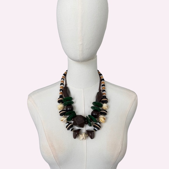 GORGEOUS Set of 2 Wooden and Shell Organic Style Necklaces - Picture 1 of 3